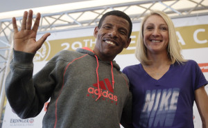 Haile and British star Paula Radcliffe, the current women's world record holder in the marathon, at a news conference in Vienna, Austria. Photo: Reuters