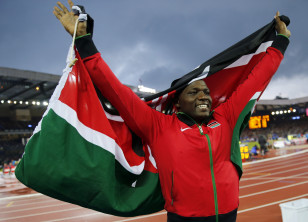 Julius Yego celebrates after winning the men's javelin throw at the Commonwealth Games in Scotland. Photo: Reuters