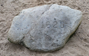 Plymouth Rock, inscribed with 1620, the year the Pilgrims landed in The Mayflower