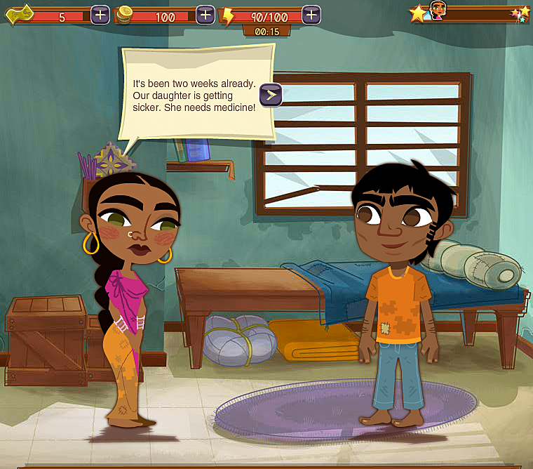 Radhika talks to her husband in this Facebook screenshot of  Half the Sky Movement: The Game (courtesy: Games for Change)