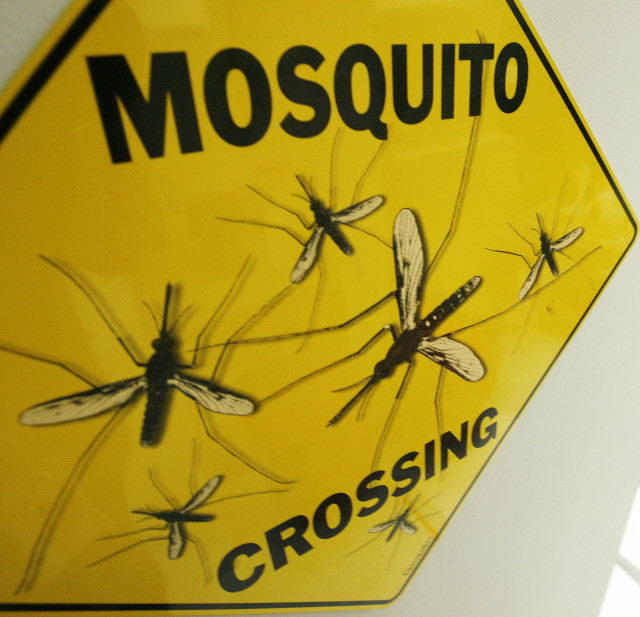 FILE - A sign at the Sanaria Inc. facility in Rockville, Maryland, where mosquitos are dissected for vaccine research. (Reuters)