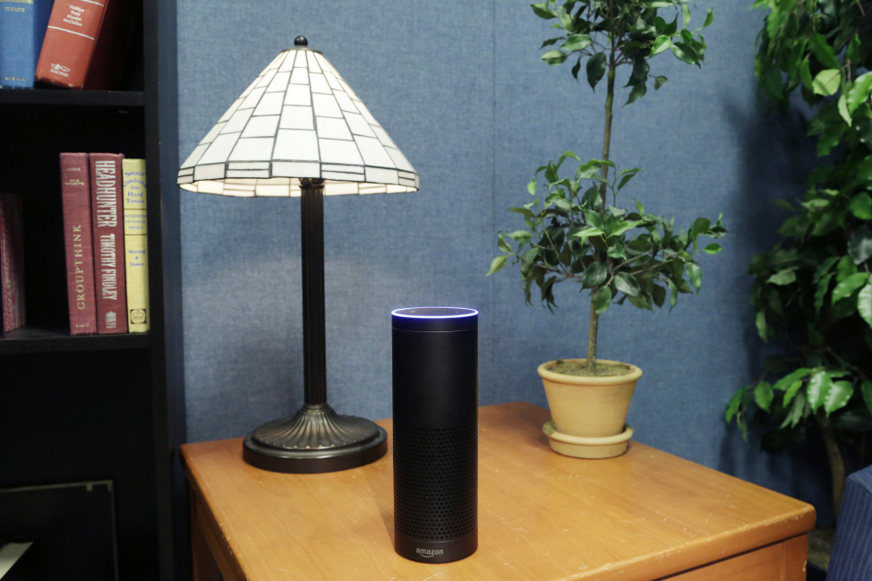 Amazon's Echo, an Internet-connected digital assistant that can be set up in a home or office to listen for various requests, such as songs, sports scores or the weather, is shown in New York, July 29, 2015. (AP)