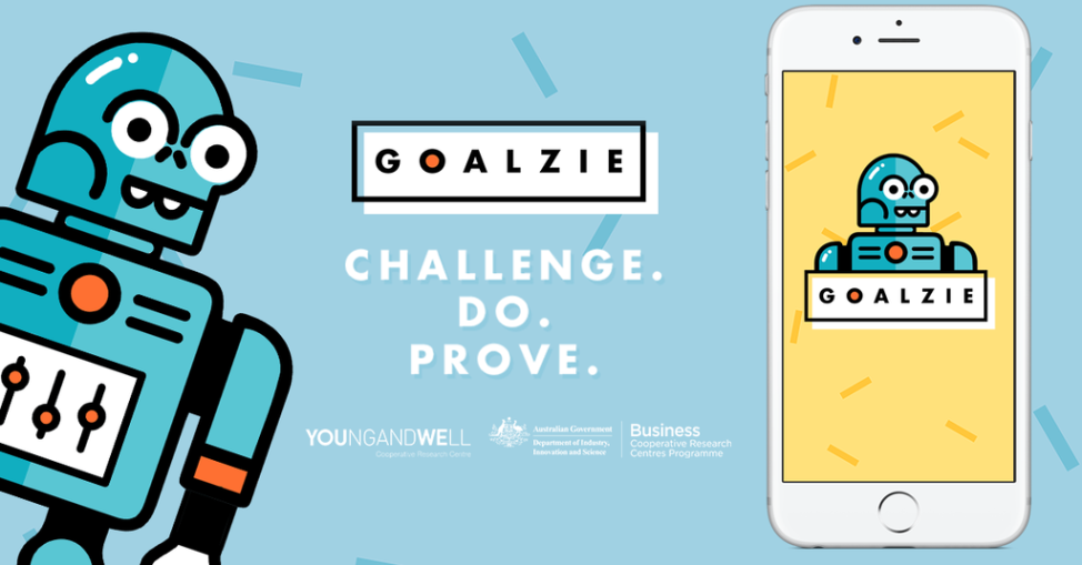 A screenshot from Goalzie, an app designed to encourage young people toset goals and ask for heal when under stress to avoid more serious mental health issues. (Courtesy of the Safe and Well Online project of the Young and Well Cooperative Research Centre)