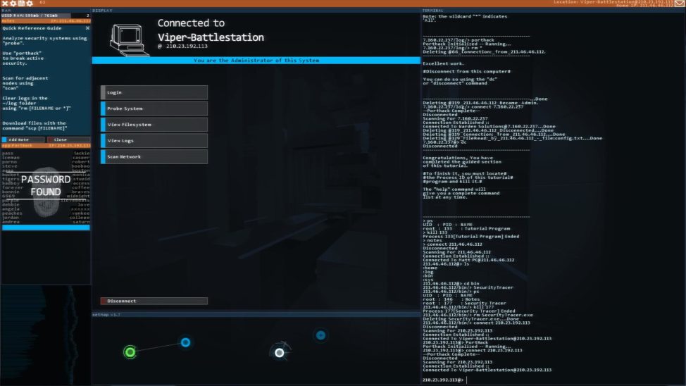 Another screenshot from shows hacking activity from the game 'Hacknet.' (Matt Trobbiani)