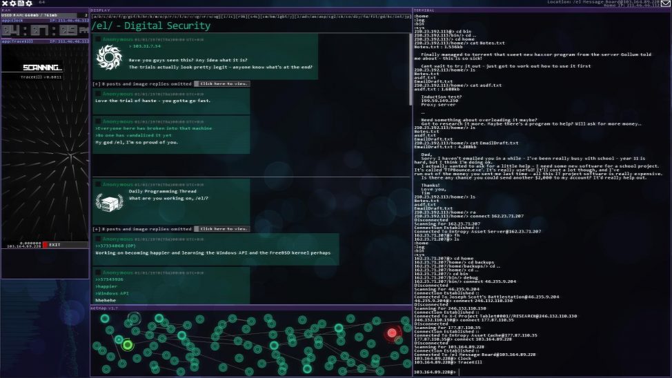 A screenshot from the game, 'Hacknet' shows a message that players read to get hints about targeted systems available missions. The design is intended to replicate message boards linked to anonymous hackers. (Matt Trobbiani)