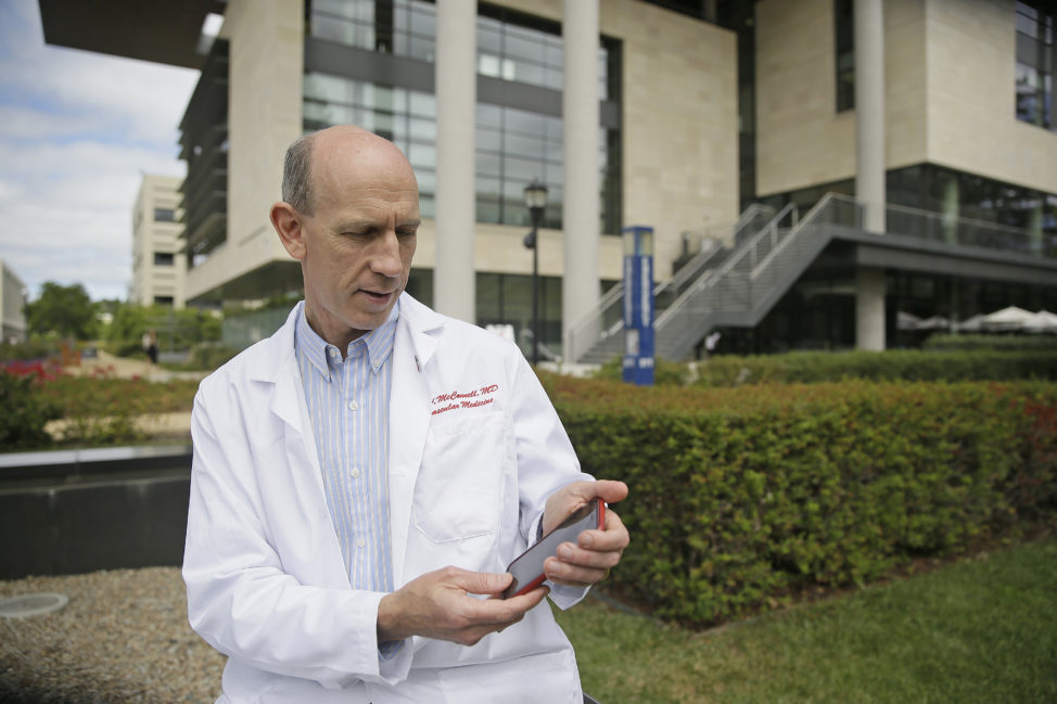 File - Dr. Michael V. McConnell, a cardiologist who uses an app to study he...