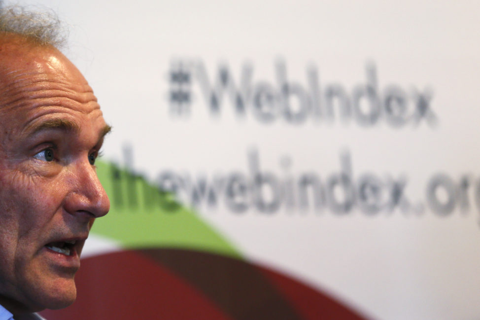 FILE - World Wide Web founder Tim Berners-Lee speaks during a news conference in London Dec. 11, 2014. (Reuters) 