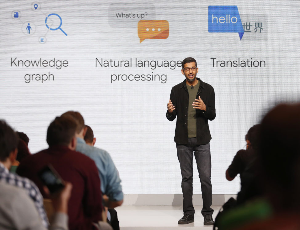 Google CEO Sundar Pichai speaks during the presentation of new Google hardware in San Francisco, California, U.S. Oct. 4, 2016. (Reuters)