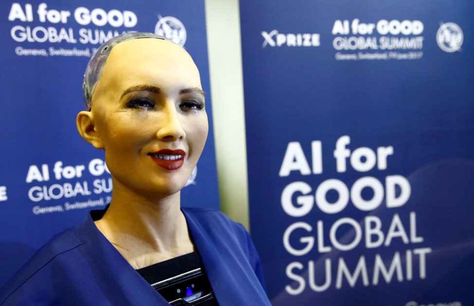 Sophia, a robot integrating the latest technologies and artificial intelligence developed by Hanson Robotics is pictured during a presentation at the "AI for Good" Global Summit at the International Telecommunication Union (ITU) in Geneva, Switzerland June 7, 2017. (Reuters)