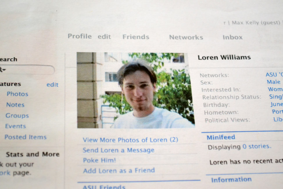 FILE - A printout of the Facebook page for Loren Williams, now deceased, at his mother's home in Beaverton, Ore., Feb. 16, 2013. (AP)