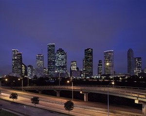 These are just two sides of a single Houston freeway, one of many that wind through and around the big, often hot, city.  But wait!  Are those fellow-polluting oak trees?  (Carol M. Highsmith)