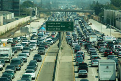 This is the infamous “405,” the San Diego Freeway between Los Angeles and San Diego. The suburbs between those cities are connected, all right, but getting through them is rarely speedy. (Atwater Village Newbie, Flickr Creative Commons)