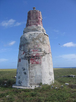 This is what’s left of the “Earhart Light,” an unlighted “day beacon,” similar to a buoy.  It was set up to help guide Amelia Earhart and her navigator in to Howland Island.  The light was shelled by the Japanese during World War II.