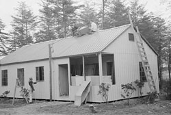 This is one of Greenbelt, Maryland’s, mass-produced, steel-frame homes being erected in 1938. (Library of Congress)