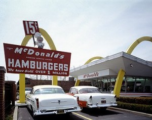 This was the first McDonald’s to open in the restaurant’s current burger-and-milkshake configuration, in DesPlaines, Illinois, in 1955.  It is now a museum, and there’s a working Mickey D’s across the street.  (Carol M. Highsmith)