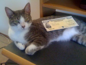 This is what a relatively recent U.S. Savings Bond looks like.  What purpose the cat serves in telling the story, I’m not sure.  (minivanmegafun, Flickr Creative Commons)