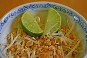 You don’t have to go to a sit-down restaurant to find what used to be considered unusual dishes, such as this Pad Thai Salad with lime, any more.  You’ll probably get it on a paper plate from the food wagon, though. (Dan Zen, Flickr Creative Commons)