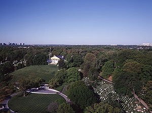 This is view of Arlington National Cemetery from Washington, across the Memorial Bridge — the span shown in the listing for this blog on the VOA Web Site USA page.  (Carol M. Highsmith)