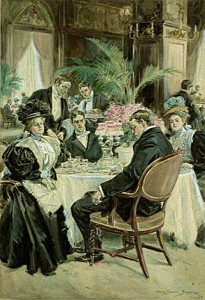 A tryptophan coma, perhaps?  More likely, the sheer volume of food and drink conked out this young man in Alice Barber Stephens’s 1896 watercolor, “Over-indulgence — a spoiled Thanksgiving.” (Library of Congress)