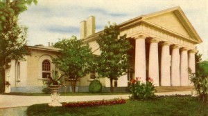 This is an old postcard view of the place that Robert E. Lee called “Arlington House” — also often referred to as the “Lee-Custis Mansion.”  It was built by George Washington Parke Custis in memory of his great-stepgrandfather, President George Washington.  (Library of Congress)