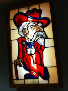 “Colonel Reb” may have been booted out as the University of Mississippi sports mascot, but his visage remains all over Oxford — even in stained glass.  (Sean Davis, Flickr Creative Commons)