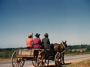 Imagine the pace of life shown here.  It took a long time to get anywhere, and you had to look around you at nature.  How in the world did they check their messages?  (Library of Congress)