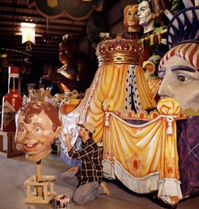 An artisan works on one of the giant float props at Mardi Gras World.  (Carol M. Highsmith)