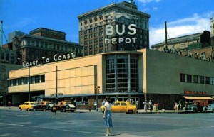Just as in 1950, when this photo was taken in Omaha, Nebraska, a lot of young people may see the bus station as representing a way out life's tedium.  (Library of Congress)