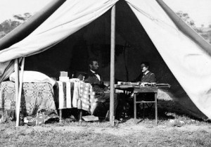 President Lincoln was not bringing words of congratulation to McClellan at Antietam, despite the withdrawl of Rebel forces.  (Library of Congress)