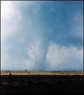 This is a typical funnel cloud dropping out of a raging "Tornado Alley" thunderstorm in Oklahoma.  (Ron Przybylinski, Natl. Oceanographic and Atmospheric Admin.)