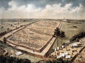 A bird's-eye view of mammoth Andersonville Prison, created after the war.  (Library of Congress)