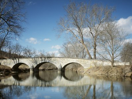 Remember the extravagantly sideburned General Burnside?  This bridge at Antietam, where it took several assaults by Union forces to dislodge a small squad of Rebels, was renamed "Burnside's Bridge," after the Federals' commander.  (Carol M. Highsmith)