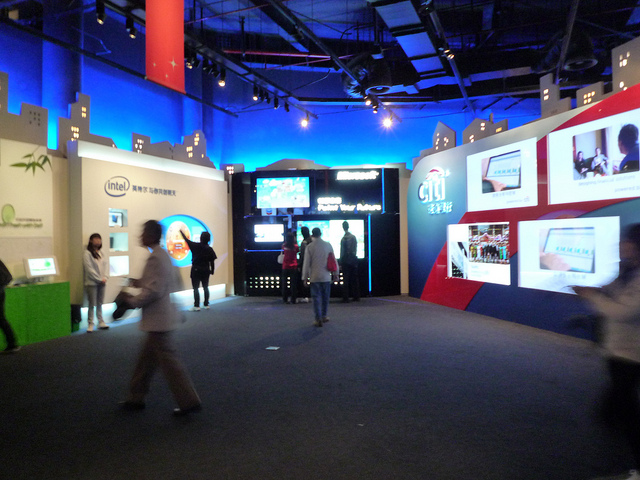 These U.S. pavilion displays at the 2010 world expo in Shanghai have a corporate look to them, all right.  (T. Chen, Flickr Creative Commons)
