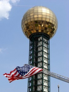 Every world expo seems to need a signature tower.  Knoxville's "Sunsphere" still marks the Tennessee city's World's Fair Park.  (ExpoMuseum.com)