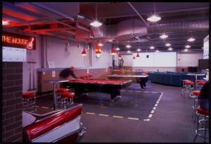 The "chill-out room" laid out at a speculative office project in Reston, Virginia.  (National Building Museum, courtesy Noel Architects, 2000; Steven Brooke, photographer)