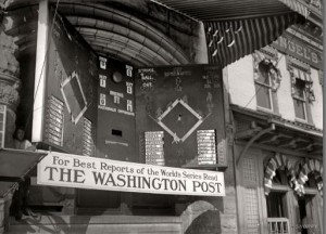 This was the Post's big scoreboard above its offices during the hometown Senators' first World Series appearance in 1924.  (Shorpy.com, courtesy Bob Barrier)