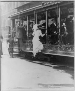 Even getting ON this New York City streetcar in 1913 was good exercise.  (Library of Congress)