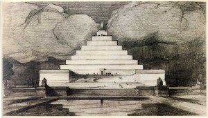 John Russell Pope, architect of the National Archives Building and main building of the National Gallery of Art, struck out with his pyramidal Lincoln Memorial idea.  (National Archives)