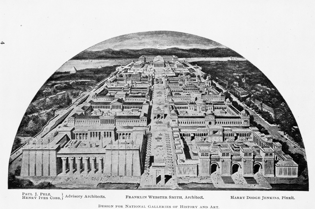 Smith's vision of new "national galleries," stretching to the horizon.  (National Galleries of History and Art:The Aggrandizement of Washington -- F.W. Smith, 1900)