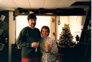 Jim and Linda at Christmastime aboard the Cajun Angel.  (Courtesy, Jim Garrard)