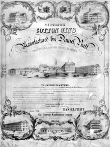 An 1856 advertisement for Daniel Pratt's cotton gin factory.  (Encyclopedia of Alabama)