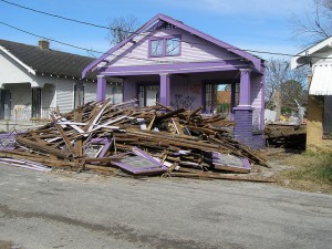 This was what was left, after the devastating Hurricane Katrina in 2005, of a house on Burgundy Street in New Orleans.  Bur-GUN-dee, not the name that sounds like the wine. (Carol M. Highsmith)