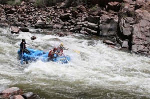 Rafting on the Arkansas River.  Where? you ask.  In Kansas or in Arkansas?  Neither.  This was taken in the river's headwaters in mountainous Colorado.  Even though Kansas is right next door, Coloradans call the river ARR-kin-saw.  (designsbykari, Flickr Creative Commons)