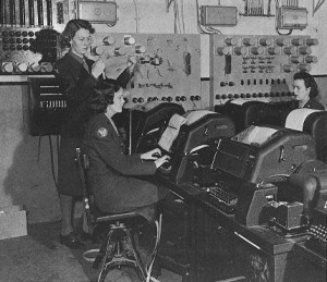 For those of you under 90, these are "teletype machines."  They "revolutionized" communications by transmitting the typewritten word -- not just dots and dashes -- from one point to another, or many others, around the world.  (U.S. Army)