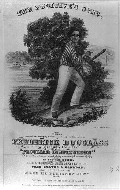 Frederick Douglass is depicted on the cover of The Fugitive's Song sheet music.  (Library of Congress)