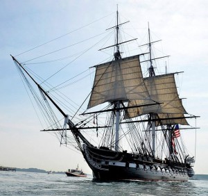 The U.S.S. Constitution at sea just this year, on its way to Maryland for the big War of 1812 Bicentennial celebration.  (Hunter Squires, Wikipedia Commons)