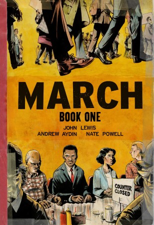 March (Marş) Çizgi Romanı'nın Birincisi (Kapakta, genç John Lewis'e siyah olduğu için yemek servisi yapılmaması gösteriliyor)