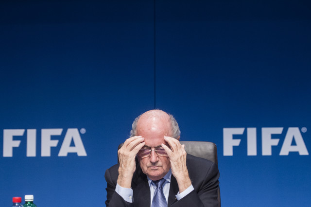 FIFA President Joseph Blatter attends a news conference after the FIFA Executive Committee meeting in Zurich, Switzerland, on March 20, 2015.  (AP/Keystone, Ennio Leanza)