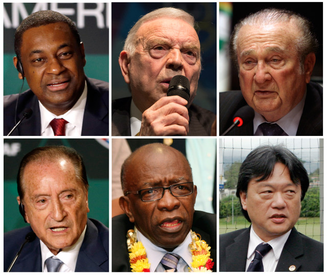 This is a  combo of six file photos of the soccer officials involved in the US Justice Department  of investigation into corruption at FIFA.  (AP Photo/File)