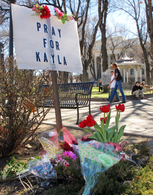 In this Tues., Feb. 10, 2015 file photo, a small memorial honoring American hostage Kayla Mueller has been put up by the community in Prescott, Ariz. (AP File)